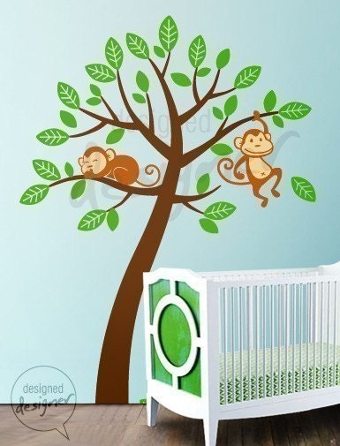 Wall Decal - Wall Sticker Nursery decal -Monkeys on tree decal -dd1046