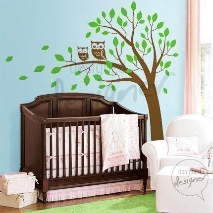 Tree Wall Sticker Wall Decal Nursery Decal - Owls on Big Tree Decal - dd1039 children wall decal