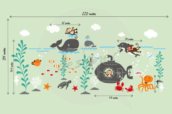 Kid Wall Decals - Underwater world decal Wall Sticker -dd1056