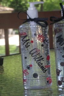 Custom order made especially for Patricia O Hand sanitizer teachers gift ideas apple abc 123 coffee cups hearts polk a dots