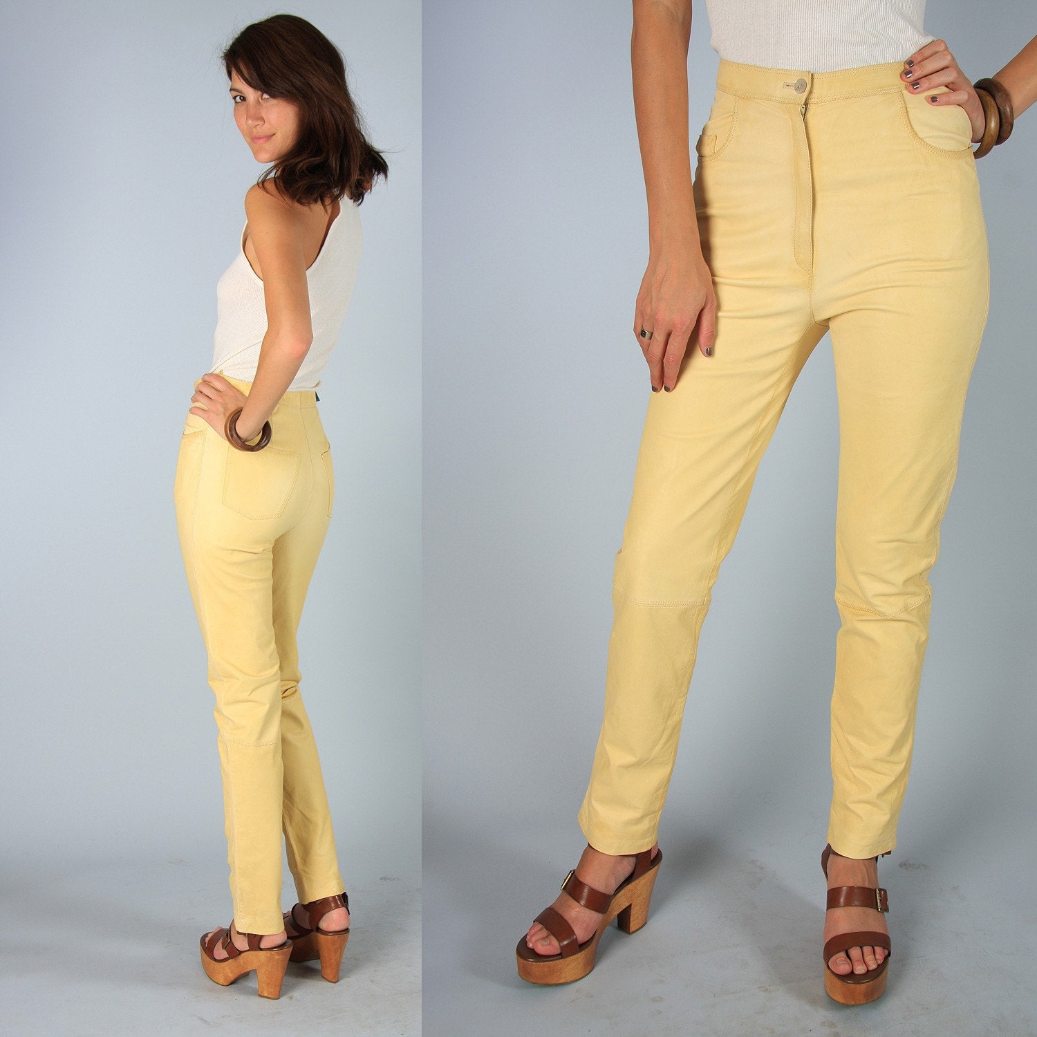 yellow leather pants womens