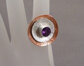 Amethyst in sterling silver and copper ring