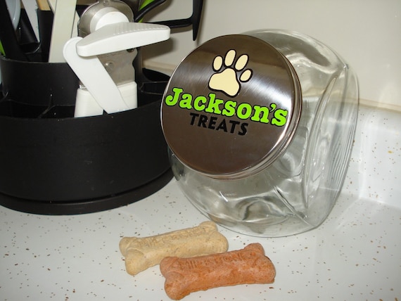 Personalized Custom Glass Pet Cat or Dog Treat Tilt Jar perfect for puppies too