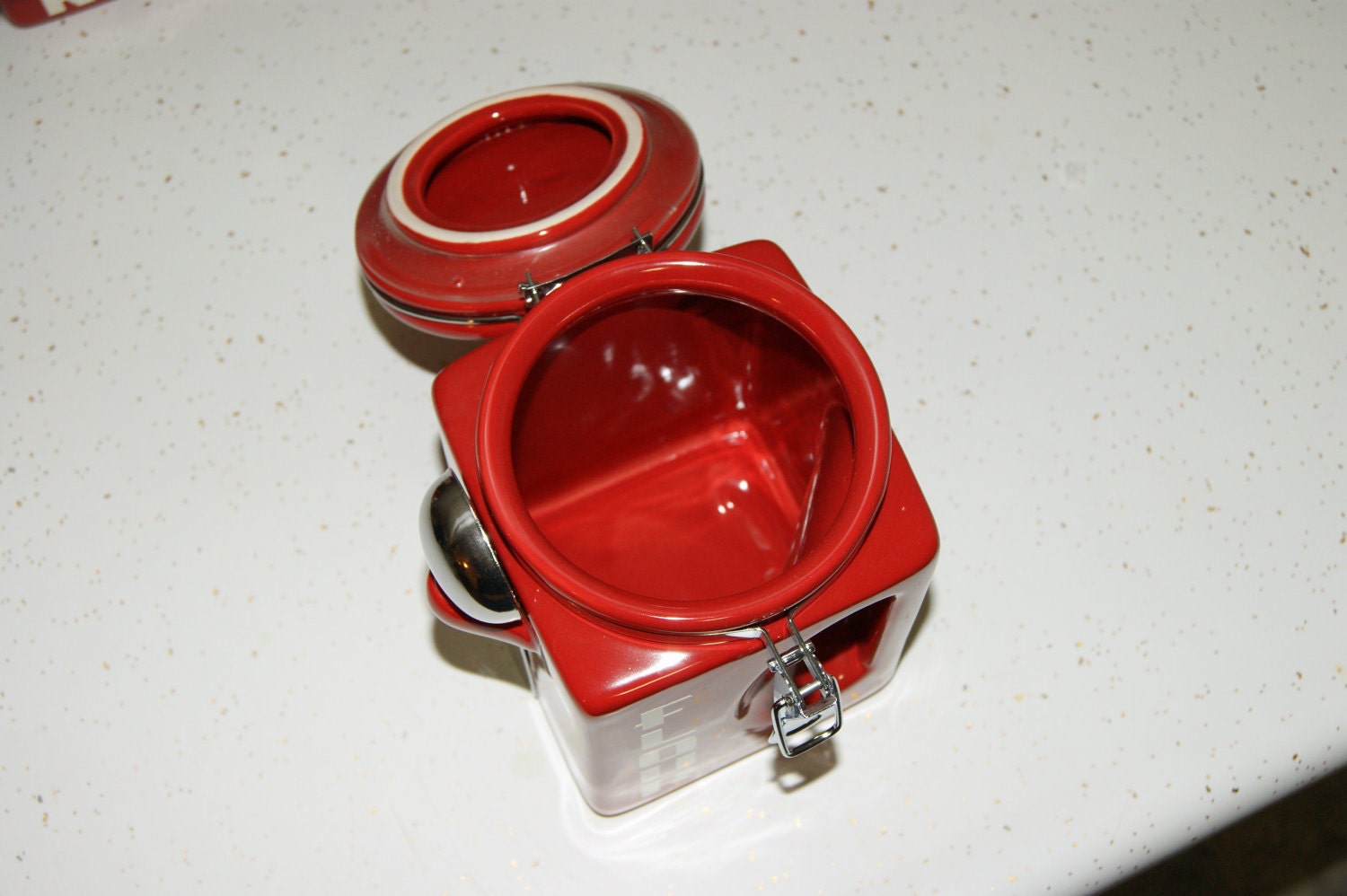 Ceramic Kitchen Canister set Red Coffee Tea Sugar Flour Jars Cans Retro
