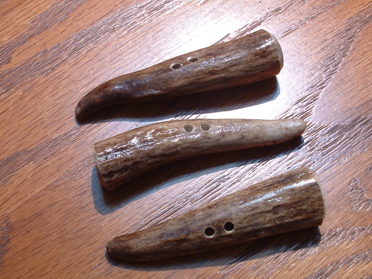 Handmade Naturally Shedded Rocky Mountain Elk Antler Buttons- Set of 3: 3 inch length, 3/4 to 7/8 inch on thick end