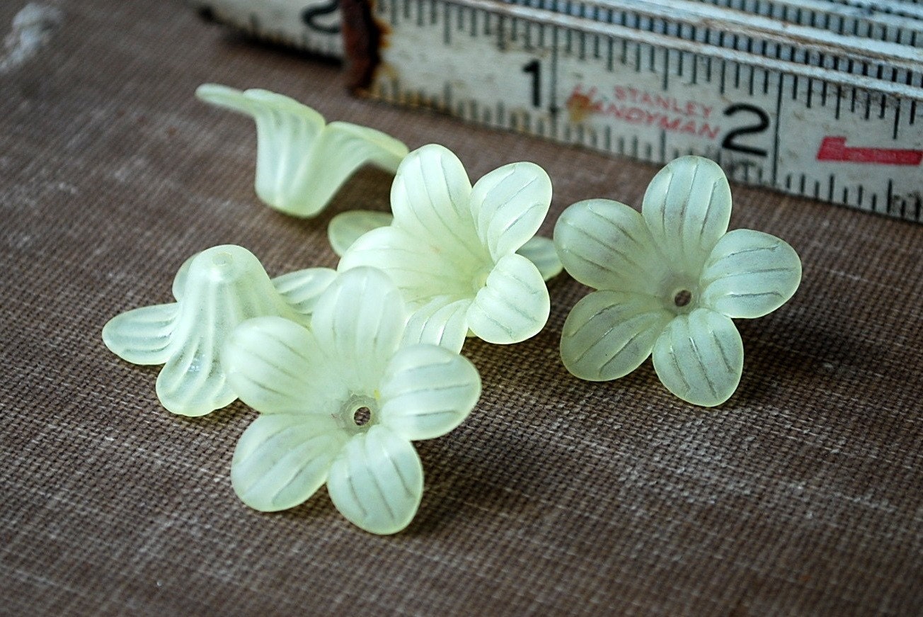 6 Extra Large Yellow Lucite Five Petal Flower Beads - 24mm