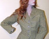 Fabulous Yellow & Grey Checked 1940s 1950s Fitted Jacket - SUNSHINE and CLOUDS - Fitted Suit Jacket Coat - Hourglass, Bombshell Look