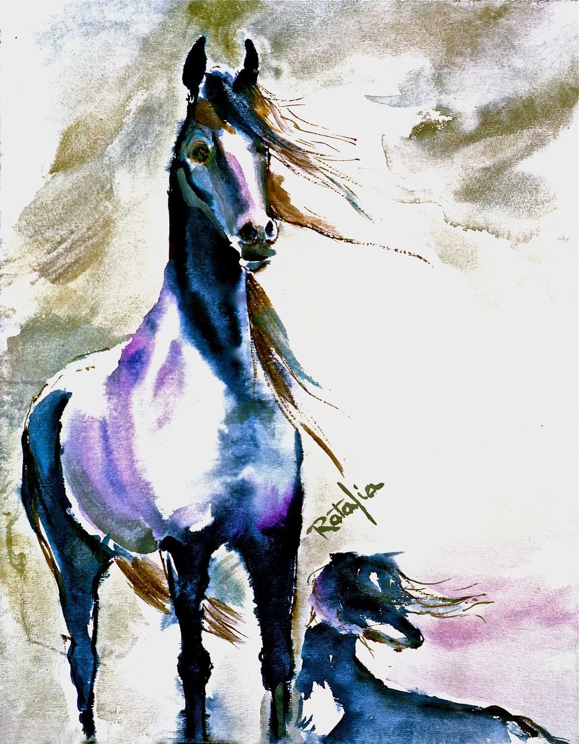ARABIAN HORSE Arab and SALUKI Watercolor horse and dog Print Double Matted to 16x20 Signed by Carol Ratafia