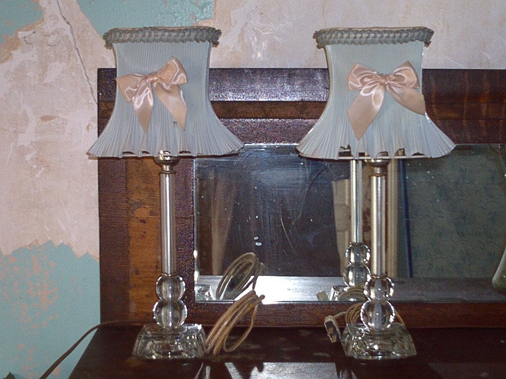 Vintage 1950s Pair Boudoir Lamps-Original Plastic Shades