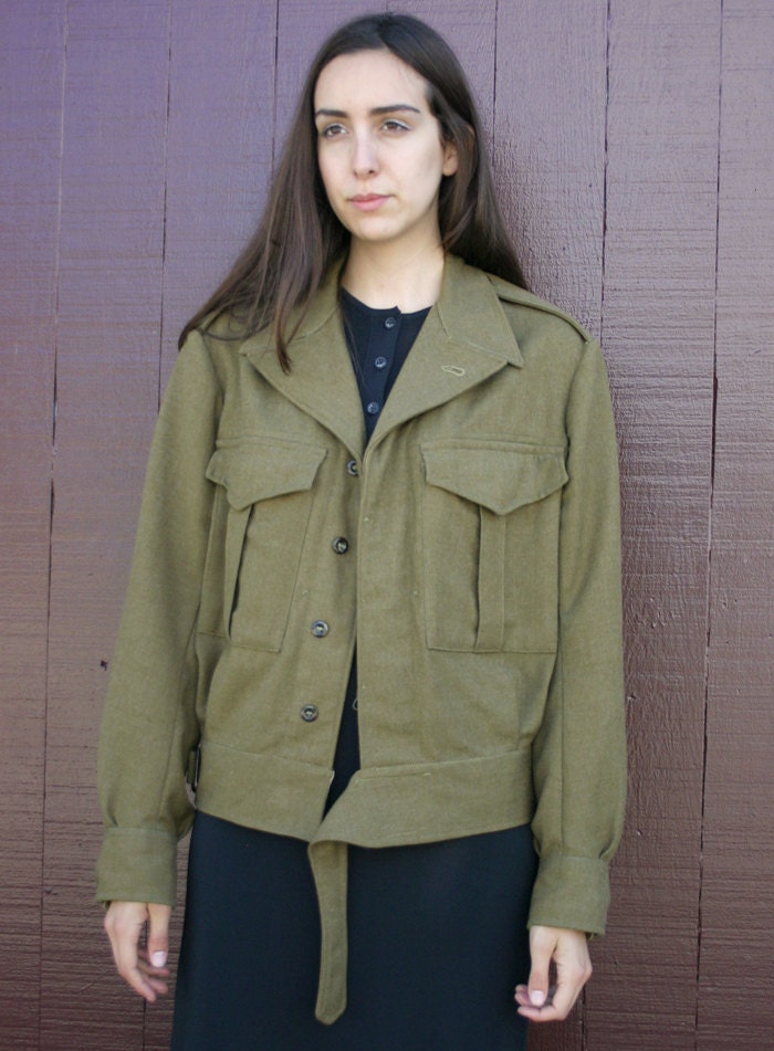 Vintage 1980's Olive Wool Australian Army Motorcycle Jacket S/M
