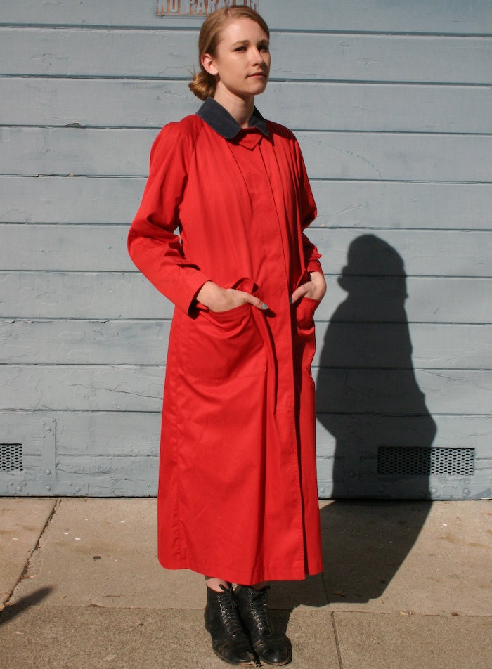 Vintage 1980's Cherry Red Cotton Anorak Trench Coat S/M