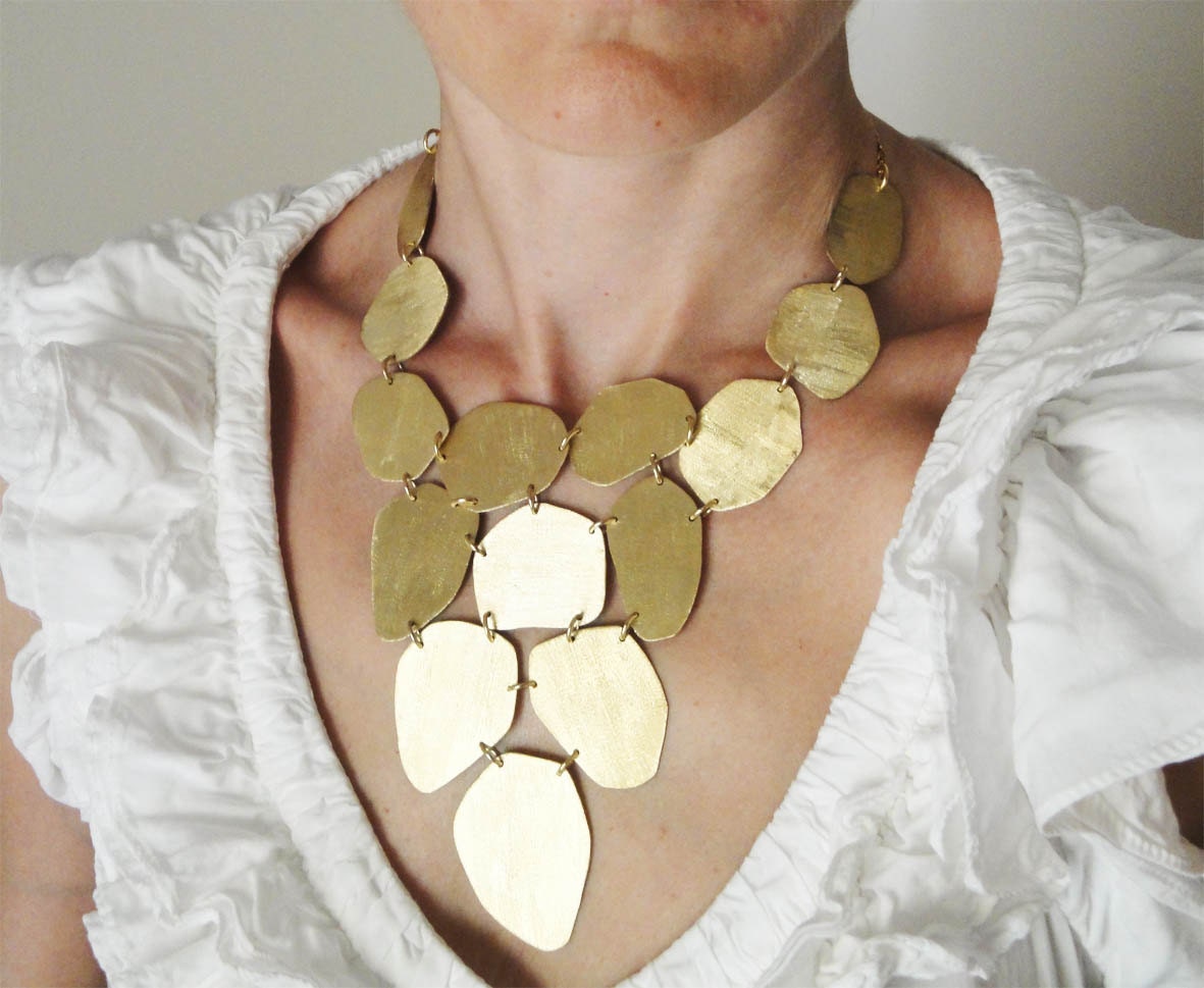OOAK statement necklace, 24ct gold plated,bib necklace,statement jewelry - katerinaki1977