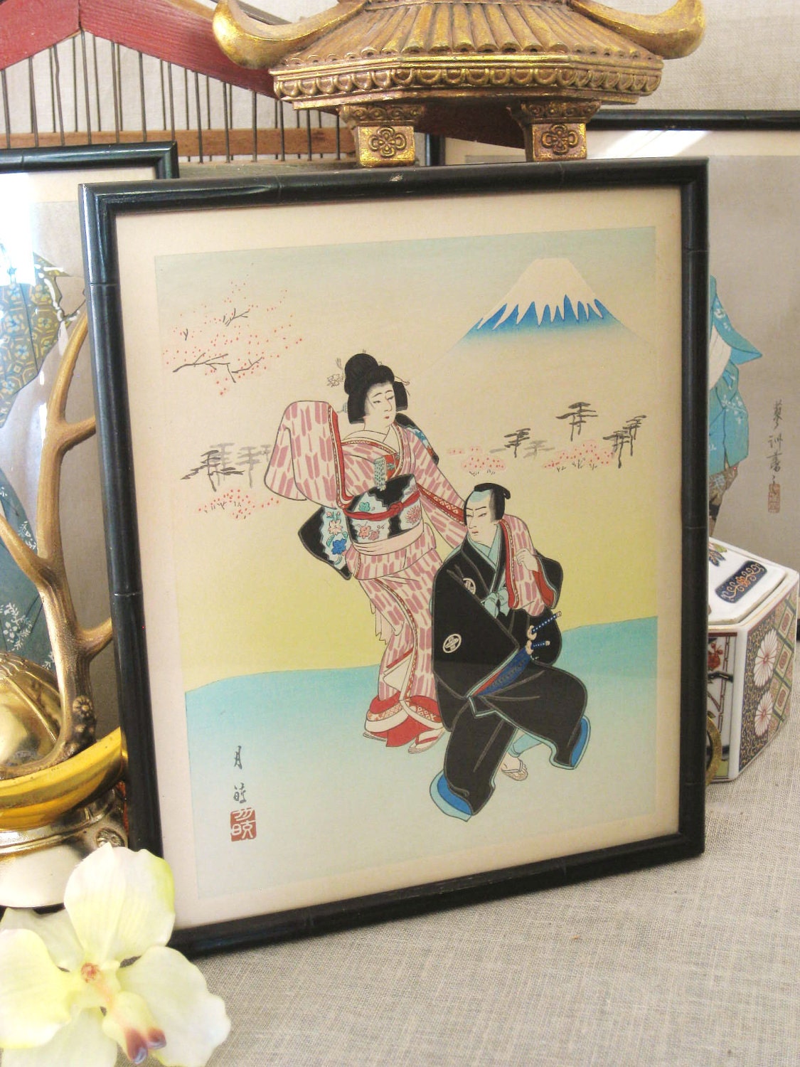 RESERVEDNAT-Vintage Japanese Framed Prints- Vintage Art Gallery