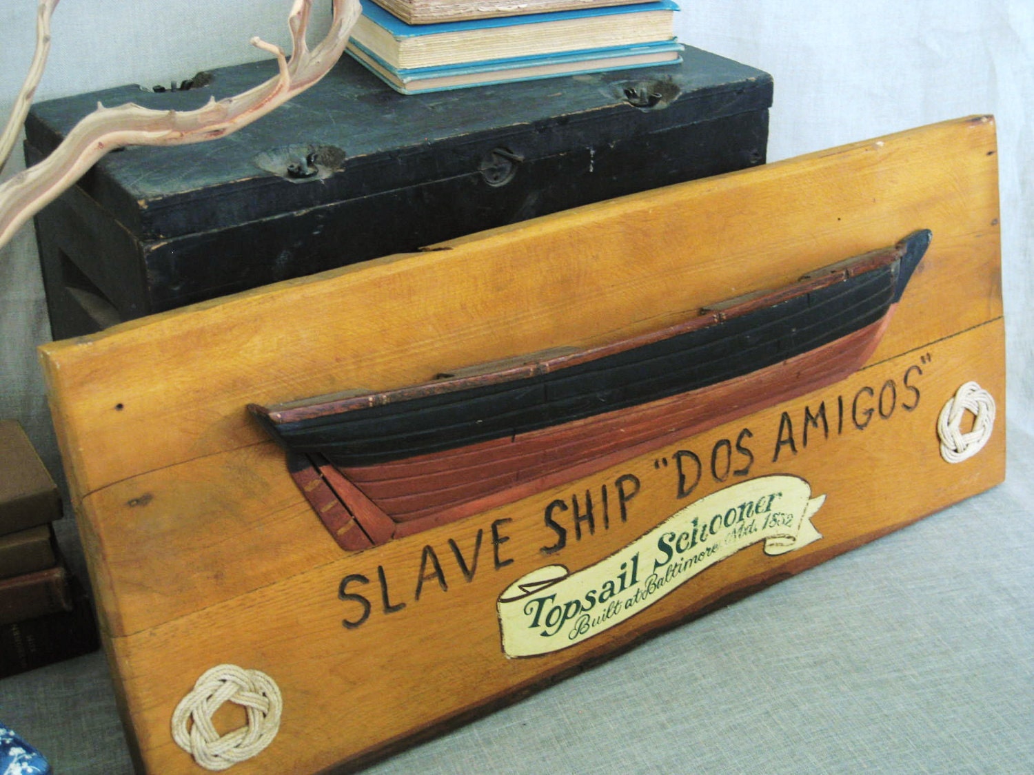 Vintage Folk Art Hand Carved Nautical Plaque- Vintage Art Gallery