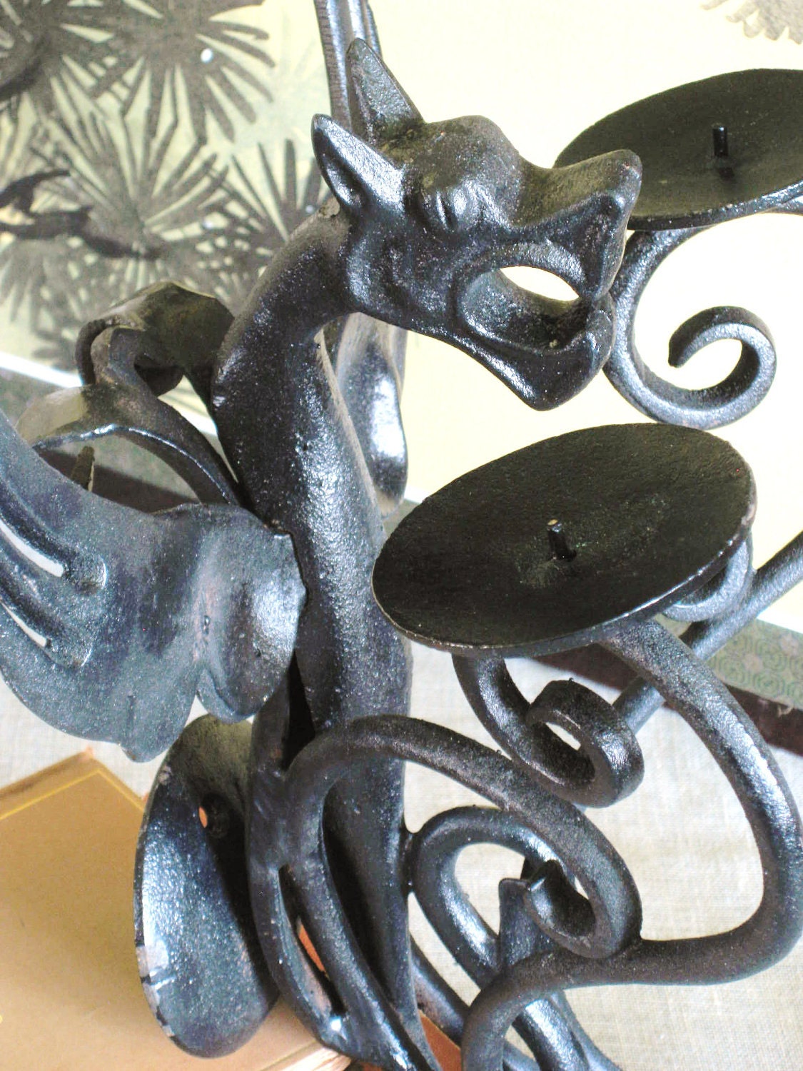 Vintage Wrought Iron Griffin Candle Sconce - Queens Manor