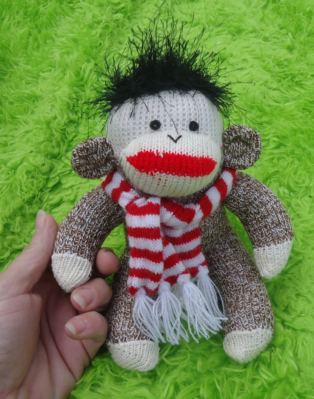 This is Dane, the amazing mini new small 8 inch handmade American Sock Monkey