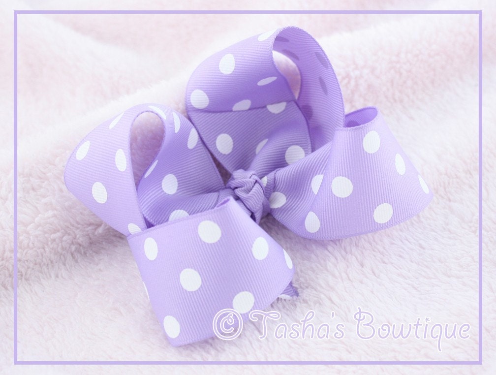 LARGE LAVENDER POLKA DOT SASSY BOUTIQUE HAIR BOW