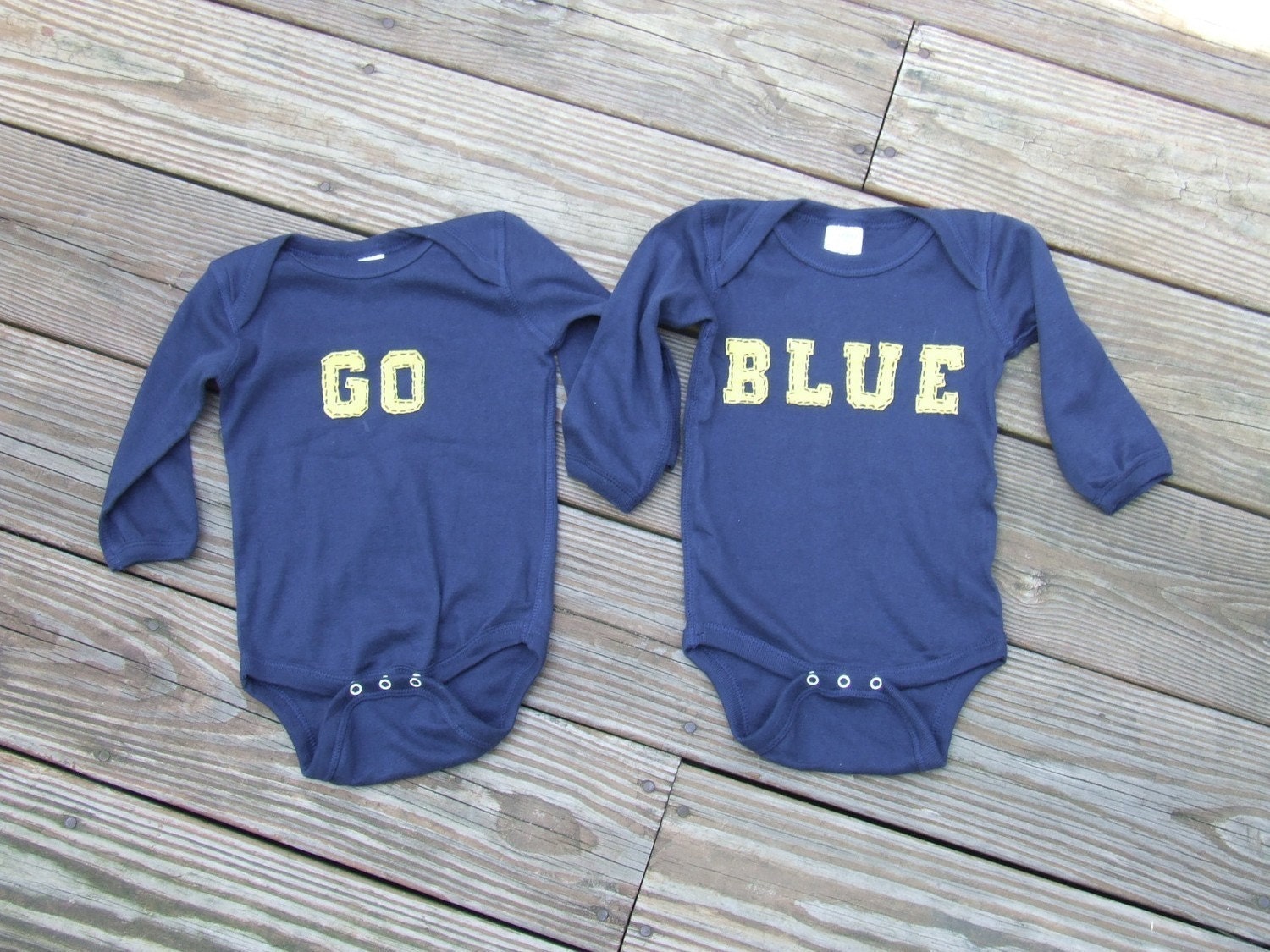 Michigan Longsleeve "Go Blue" Twin Onesies Set , Great Shower gift for Twins or siblings