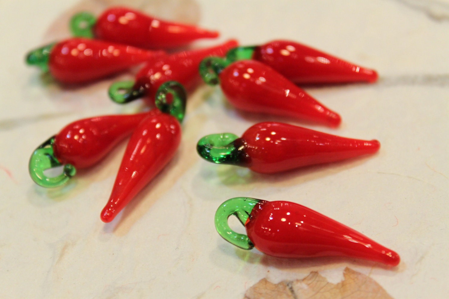 10pcs - Large Red Chilli Pepper Glass Beads