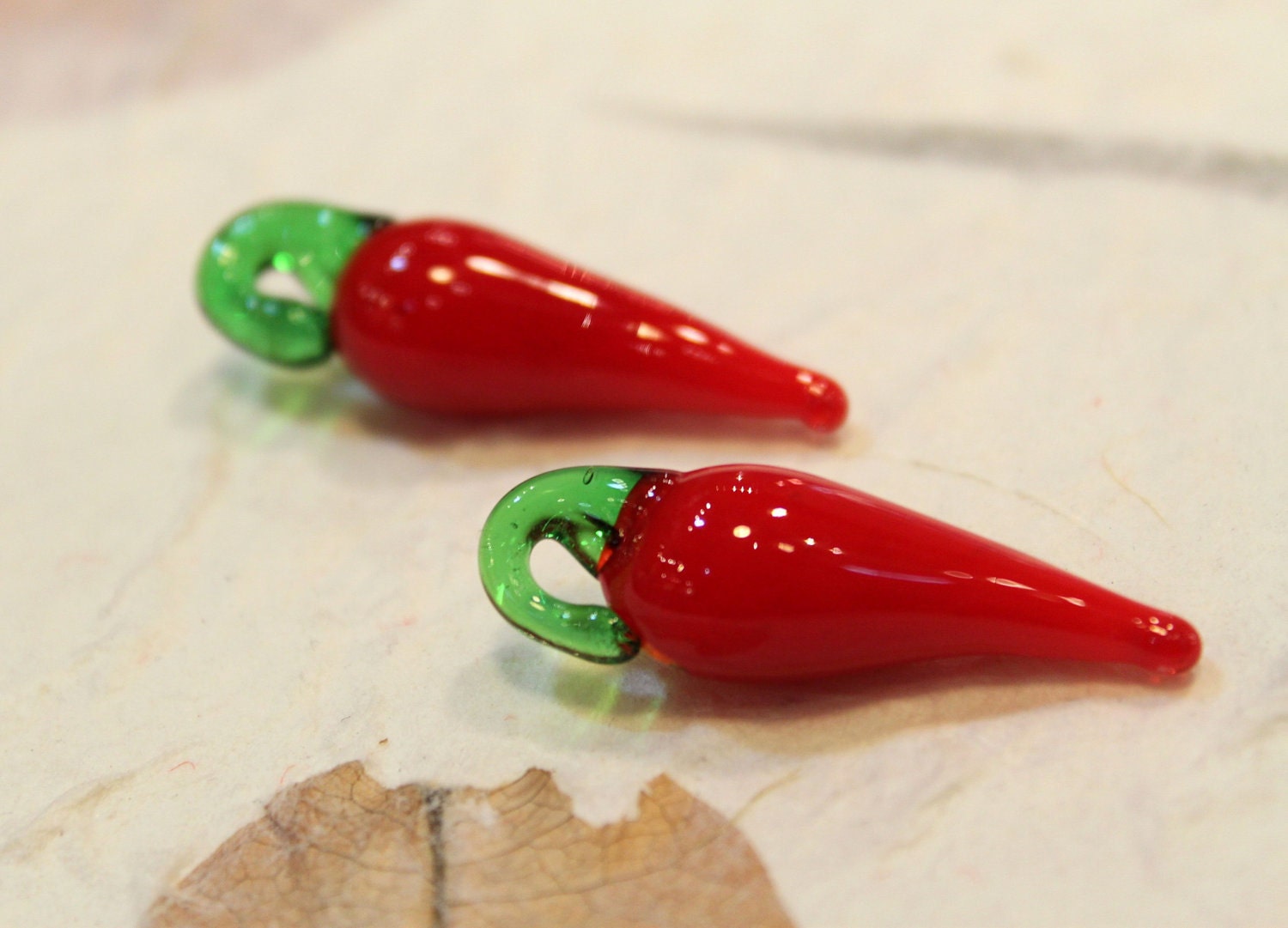 2pcs - Large Red Chilli Pepper Glass Beads