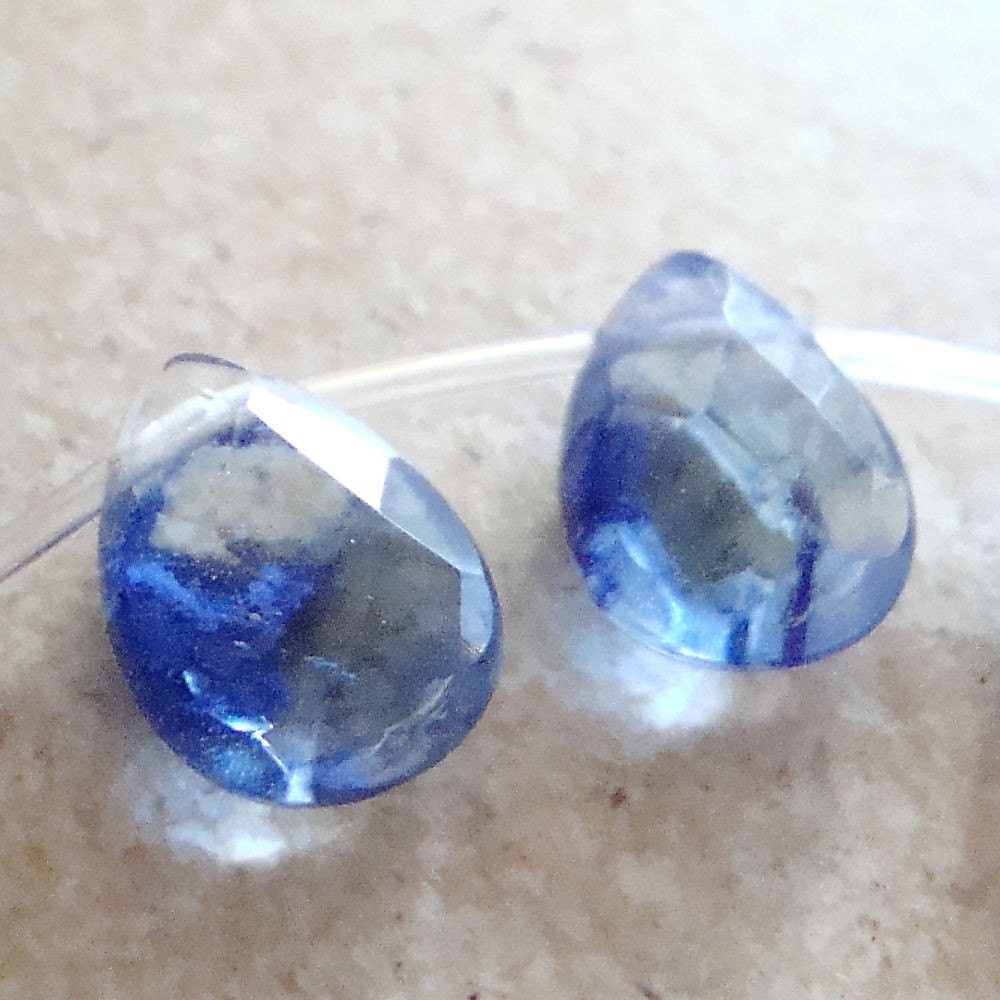 Glass Beads 14 x 10mm Brilliant Marble Blueberry Faceted Teardrops - 2 Pcs.