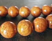 Fossil Beads 6mm Natural Rust Chestnut Brown Smooth Round Stones - 8 inch Strand