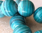 Lampwork Glass Beads 17mm Swirl Aqua Blue & White Smooth Rounds - 4 Pieces