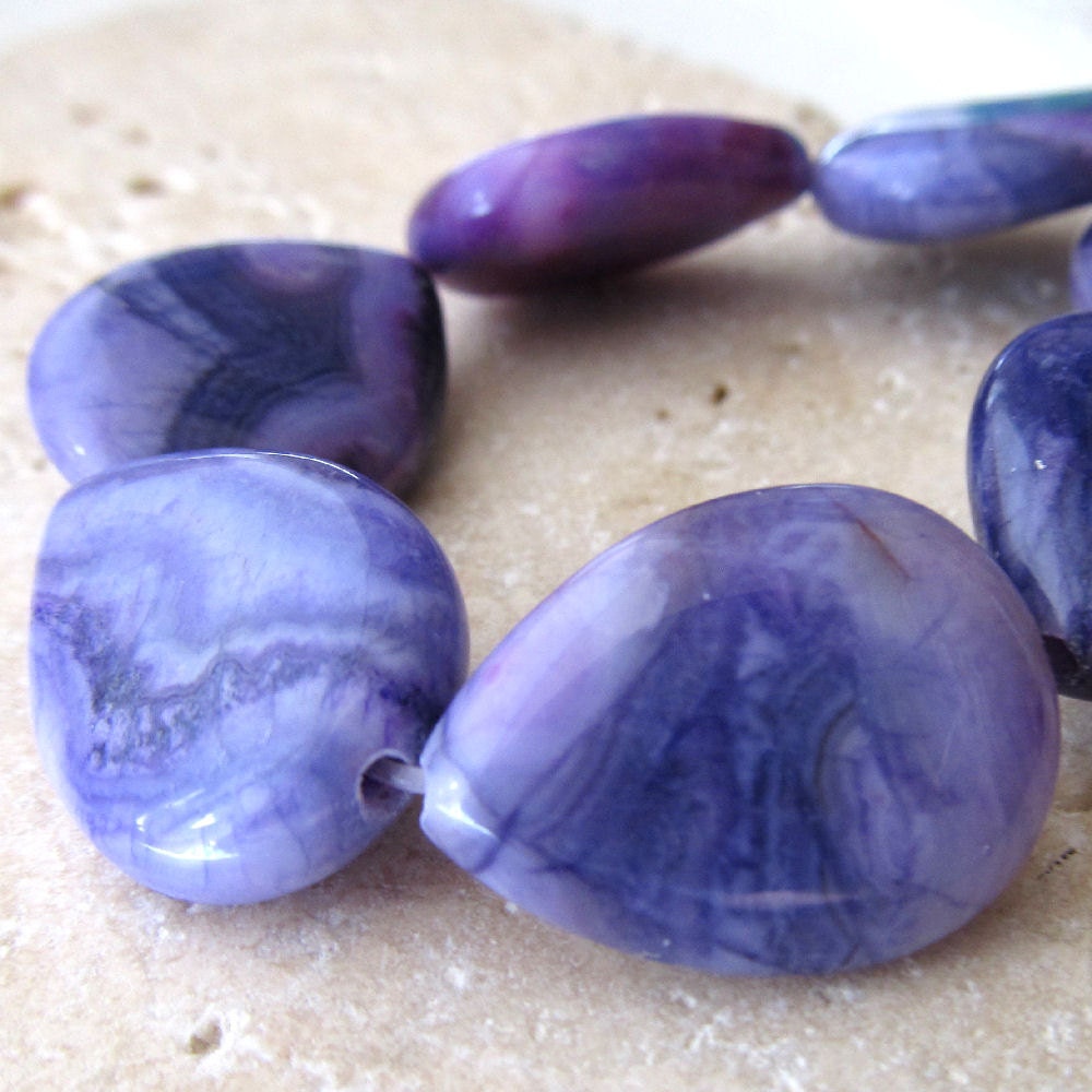 Crazy Lace Agate Beads 20 X 15mm Smooth Lilac Marbled Smooth Teardrops - 4 Pieces
