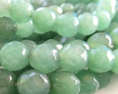 Jade Beads 8mm Sage Green Faceted Semi Translucent Rounds - 12 Pieces - BeadFrenZ