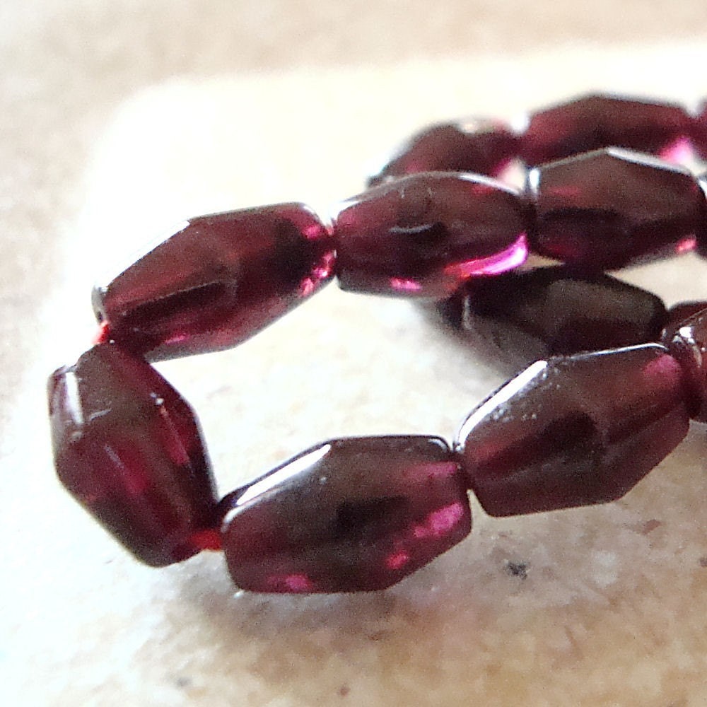 Garnet Beads 8 x 5mm Smooth Deep Cranberry Red Bi Cone Garnet Gemstones - (Last 5 Pieces)