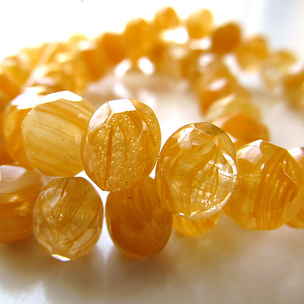 Czech Glass Beads 9 x 6mm Designer Molten Tangerine Orange Faceted Rondelles - (Last 14 Pieces)