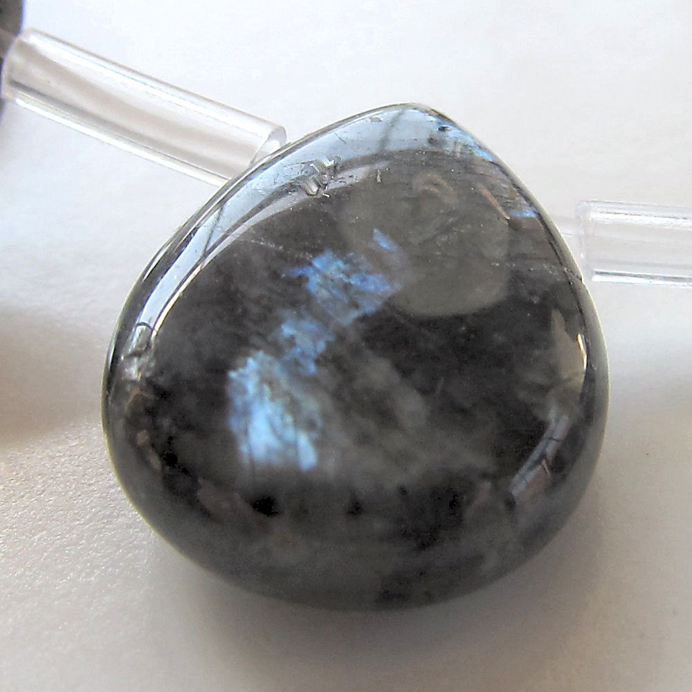 Larvikite Beads 15 x 12mm Black Labradorite Smooth Teardrops - (Last 5 Pieces)