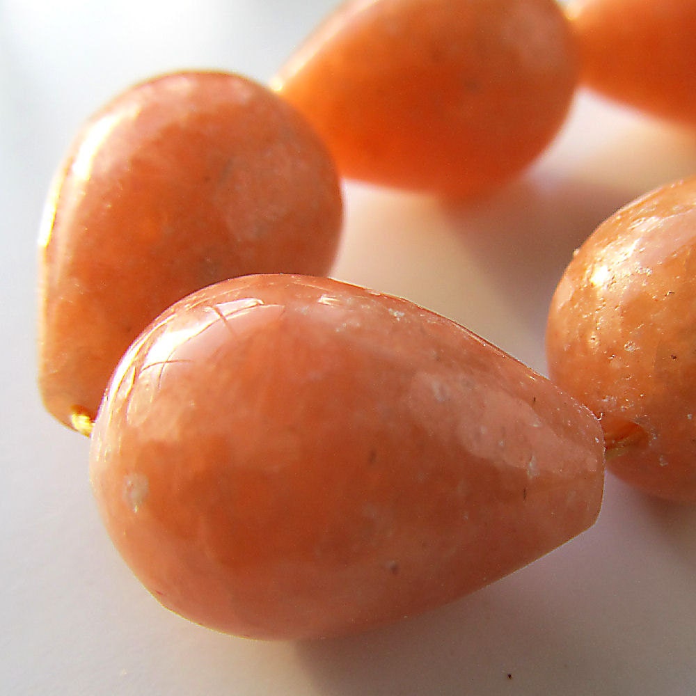 Calcite Beads 18 X 13mm Natural Salmon Peach Smooth Shiny Briolettes - 4 Pieces