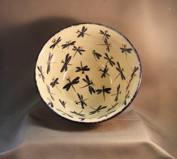 Stoneware Pottery Dragonfly Serving Bowl 12DFBOWL9