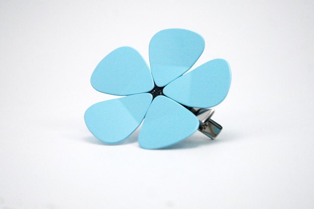 Guitar Pick Hair Flower - Light Blue and Black - Ready to Ship
