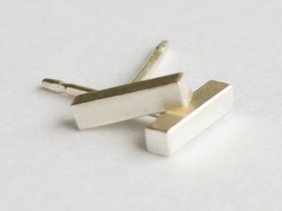 Stud Earrings - Sterling Silver Square Bar Studs - Minimalist Geometric Posts