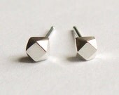 Silver Studs - Geometric Sterling Faceted Stud Earrings - Simple Tiny Posts
