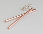 Long Rose Gold Bar Earrings - Elegant Pink Gold Studs - Pink and Silver Earring