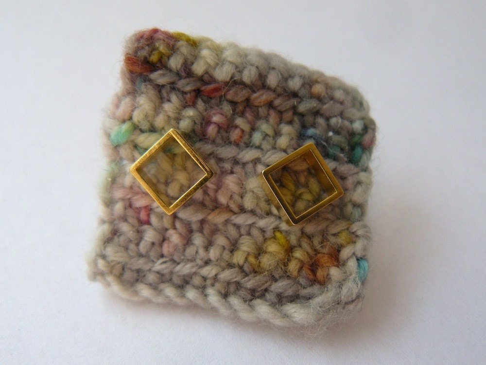Gold Stud Earrings - Tiny Simple Square Geometric Studs - Sterling Silver Posts