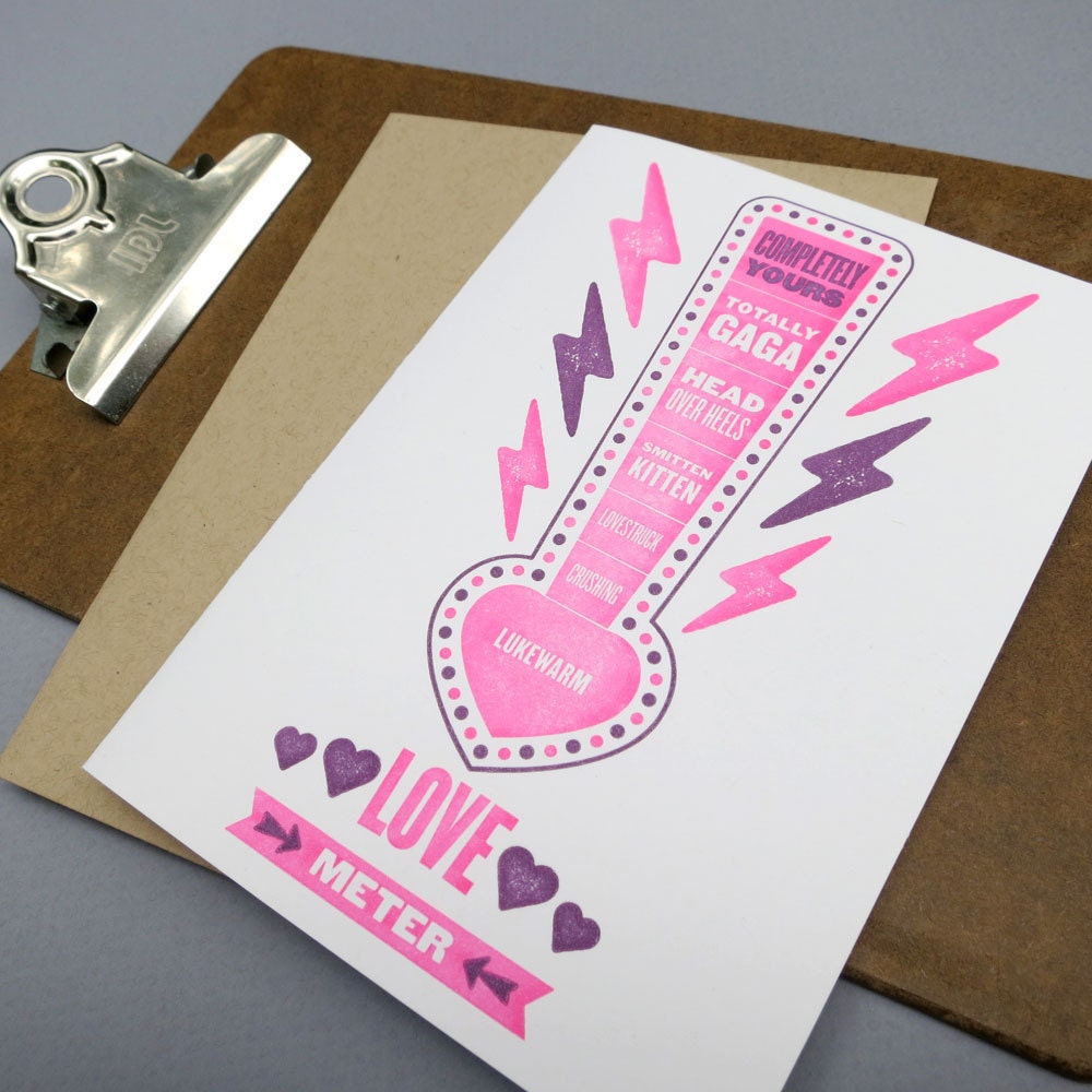 love meter letterpress card