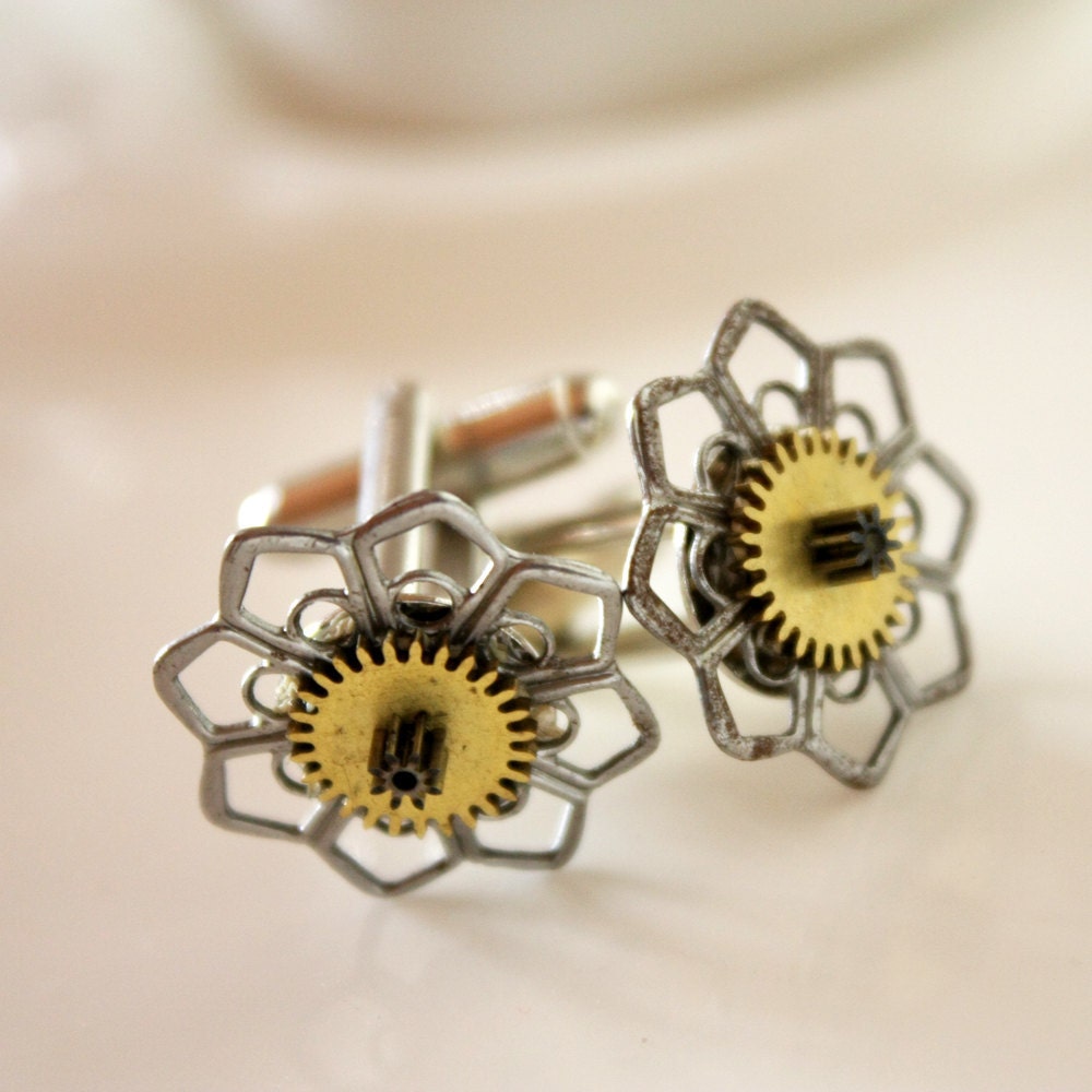 steampunk metal flowers and gears - vintage watch parts