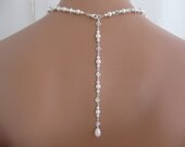 Bridal jewelry backdrop necklace Swarovski Crystal and Pearl wedding jewelry