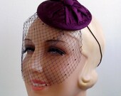 Purple Moire Satin Fascinator Hat with Veil