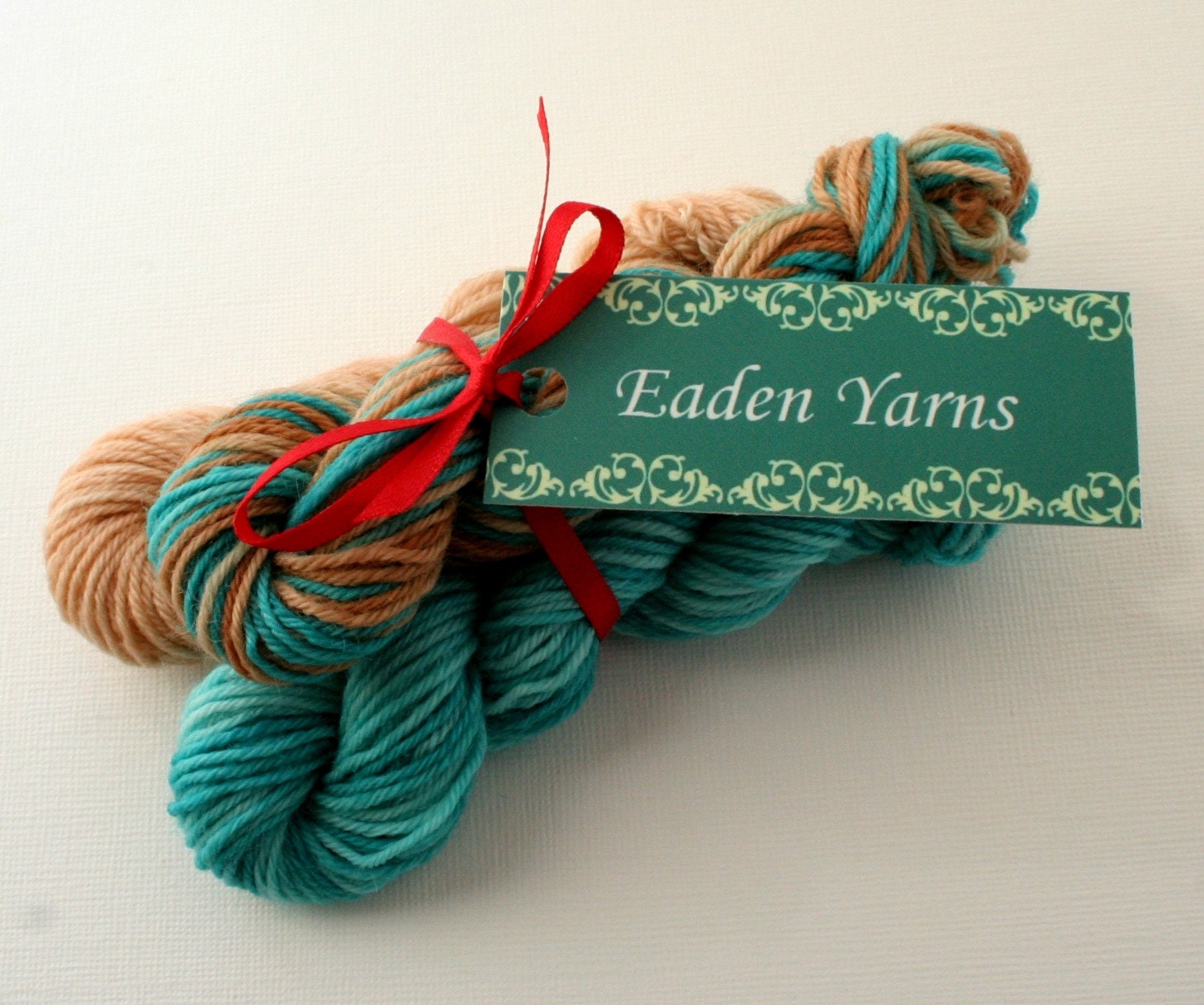 Sock Yarn Mini Skeins, Hand Dyed Knitting Wool, turquoise, beige, cinnamon, fingering weight 4ply