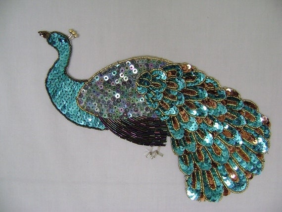 80s Large Sequin Peacock Applique By Iandrummondvintage On Etsy 6738