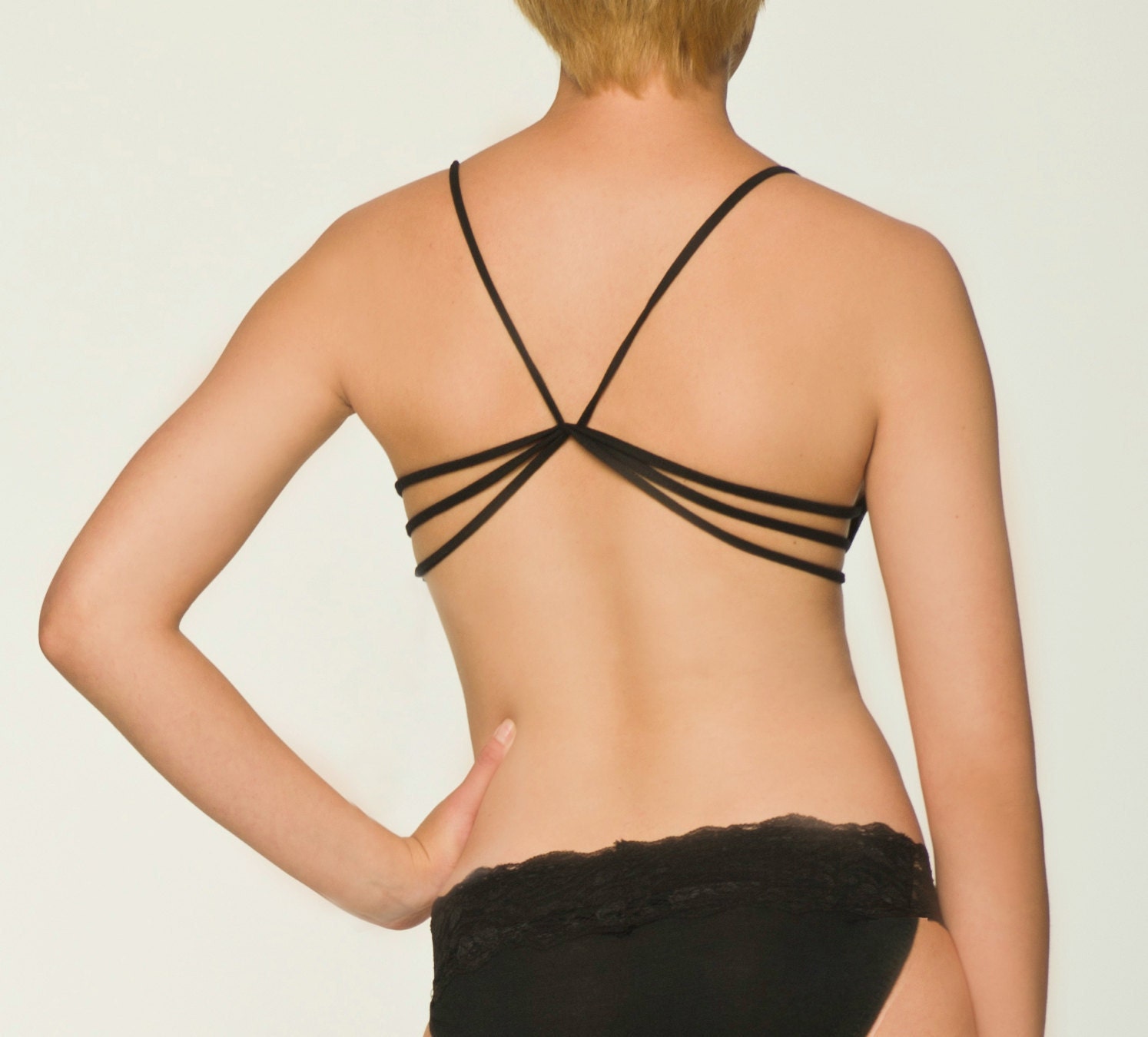 Black Sleepwear Lingerie- Strappy Sleep Bra Top - Small