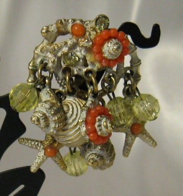 Vintage 50s ART Signed Coral Reef Fringe Dangle Earrings
