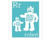 Children's Wall Art / Nursery Decor R is for Robot 8x10 inch poster print by Finny and Zook