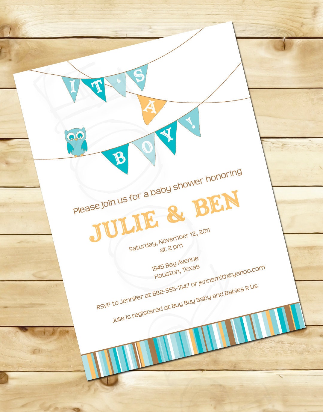 Little Owl baby shower invitation OR Little Bird