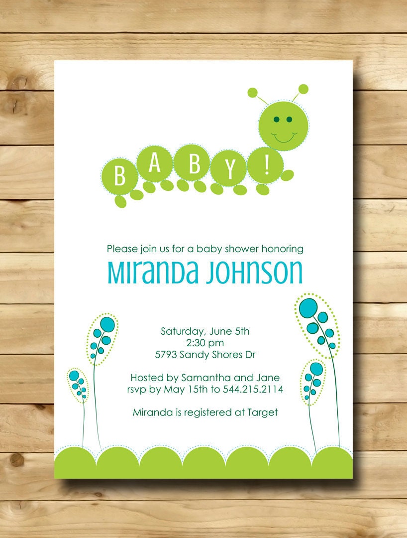 Caterpillar Invitation Boy Baby Shower or Birthday